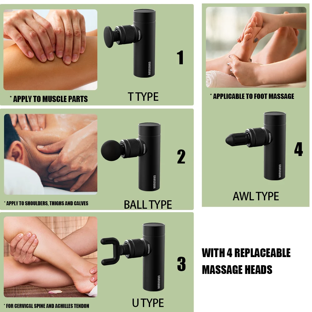 Muscle Massager Sport Travel Body Deep Tissue Relaxation Portable Mini Massage Gun Brushless Motor 1200-3200rpm 4 Massage Heads - Image 6